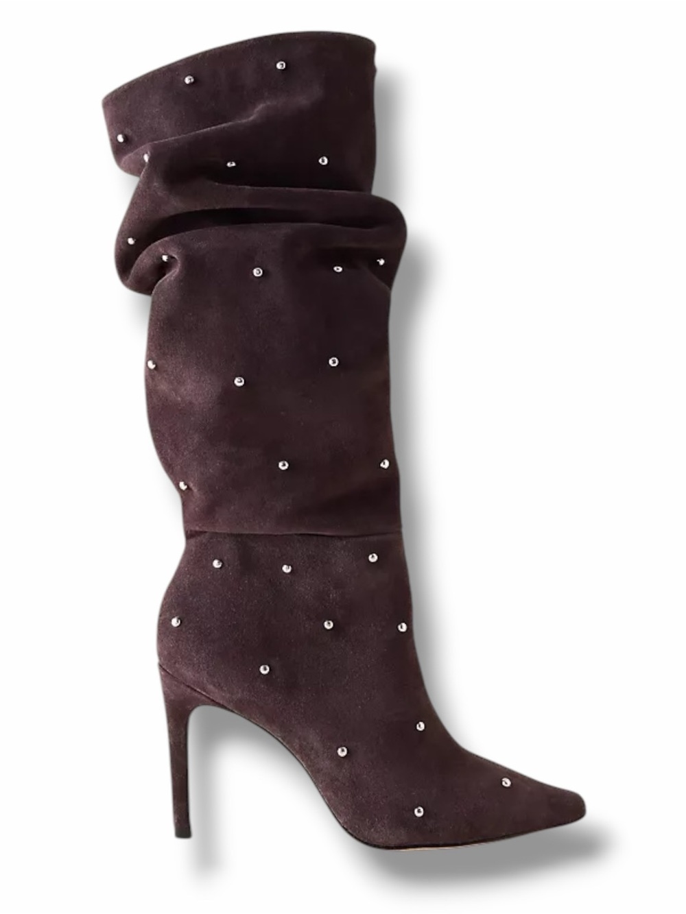 Anthropologie Studded Scrunch Knee High Boots Chocolate Brown Suede NWT